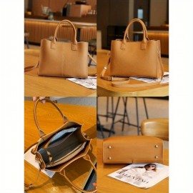 Women's Genuine Leather Handbag - Large Capacity Convertible Crossbody/Handbag with Detachable Strap, Golden-Tone Hardware & Secure Zipper Closure, Multi-Color Options (Black, Yellow, Red, Grey, Beige, Olive Green) - Durable Everyday Work & Travel Bag, Minimalist Design, Lined Interior, Spot Clean Only, Made in Guangzhou