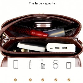 [Genuine Leather Messenger Bag] Genuine Leather Women's Messenger Bag - Classic Professional Purse with Golden-Tone Hardware, Secure Clasp Closure, Black/Coffee Brown, Elegant Handbag, Work Accessory, Vintageinspired Design, Sturdy Handles, Crossbody Purse, Stylish Travelers