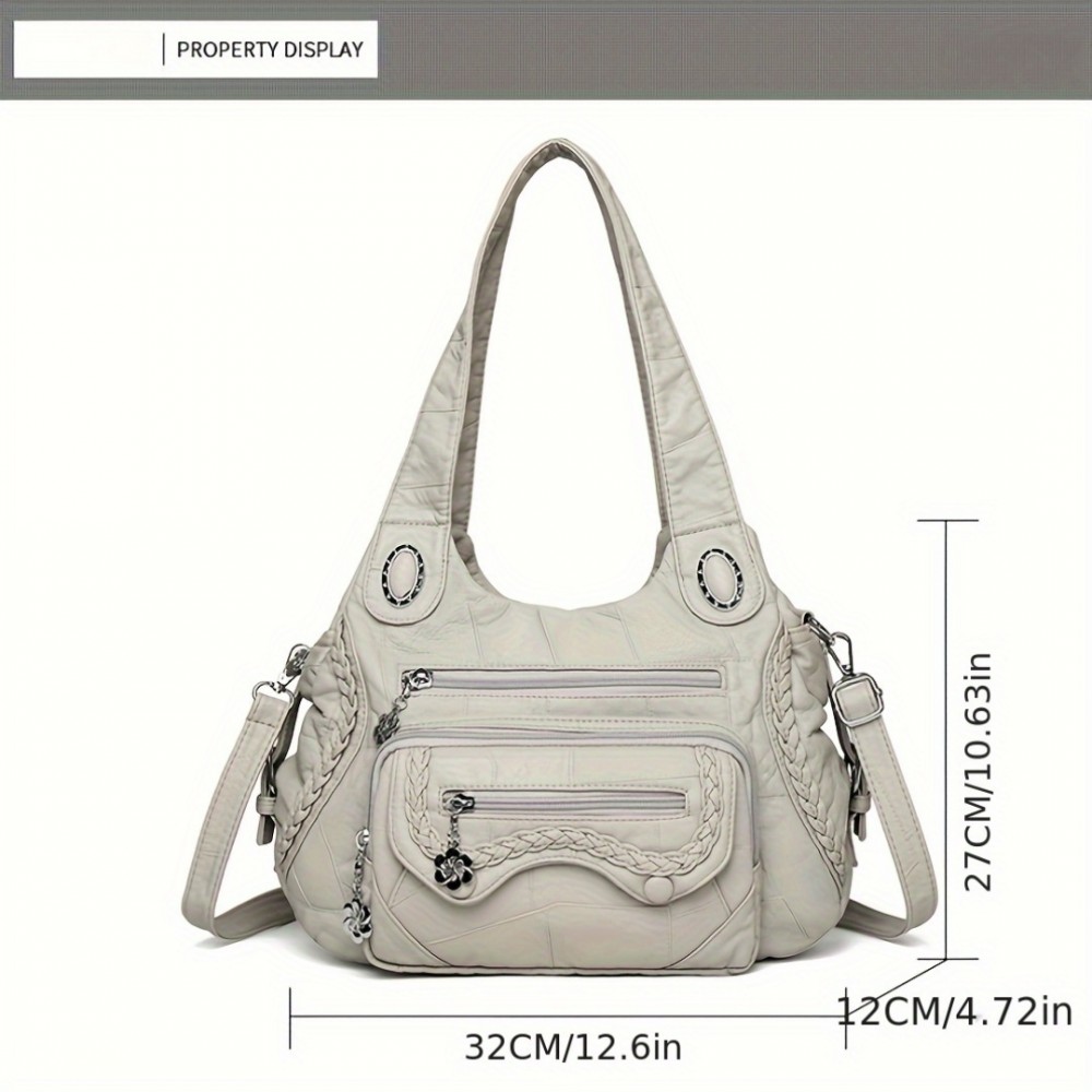 Women'S Retro Y2K Punk Style Tote Handbag with Multiple Pockets - & Vintage 2000s Fashion Crossbody Bag, Golden-Tone Hardware & Detachable Strap, Zipper Closure For Dates, Parties, Casual Outings (, Light Brown, Sky, Solid Color Design