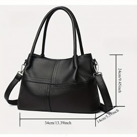 Black Lychee Pattern Women's Handbag, Dual-Use Tote and Crossbody Bag for Mom with Large Capacity & Multiple Compartments - Vintage Textured Shoulder Purse Suitable for Office Workplace Daily Shopping Casually Outing Moms with s Light Business Occasions