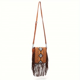 Perfect Casual Vintage Bohemian Style Rivet Crossbody Bag with Tassel Decor, Stitching, Phone Lipstick Coin Compartments for Daily Use, Best Gifts for Carnaval