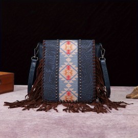 Perfect Casual Vintage Bohemian Style Rivet Crossbody Bag with Tassel Decor, Stitching, Phone Lipstick Coin Compartments for Daily Use, Best Gifts for Carnaval