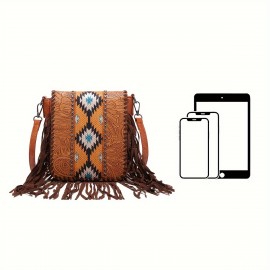 Perfect Casual Vintage Bohemian Style Rivet Crossbody Bag with Tassel Decor, Stitching, Phone Lipstick Coin Compartments for Daily Use, Best Gifts for Carnaval