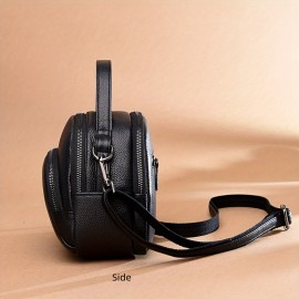 [Casual Leather Crossbody Messenger Bag] Genuine Leather Crossbody Bag for Women, Casual Solid Color Zippered Messenger Bag with Polyester Lining, Fashionable and Versatile from Guangzhou