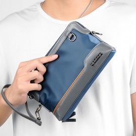 Men'S Premium Oxford Fabric Crossbody Bag with Adjustable Strap - Multi-Compartment Casual Shoulder Bag for Everyday Commute & Outings, Royal Blue with Orange Accents - Ideal Gift for Boyfriend & Family, Crossbody Purse, Versatile Travel Purse, Modern Accessory, Durable Construction, Compact Purse, Urban Commuters, Daily Essentials, Sleek Design, Sturdy Construction, Urban Professionals