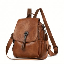 Women's Large Capacity Backpack - Backpack with Adjustable Shoulder Straps & flap closure, Elegant Brown-like, for Travel, Work, School - Everyday Carryall Bag, Versatile Carryall, Sophisticated Look, Highquality Finish, Functional Tassel, Professional Women