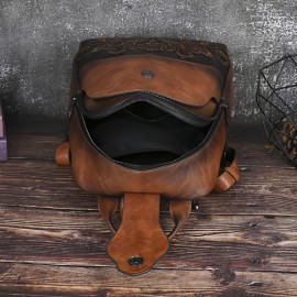 Women's Vintage Western Boho Backpack - Large Capacity Handbag with Floral & Lace-like Paisley Print, Adjustable Shoulder Straps, Golden-Tone Hardware (Coffee/Dark Brown/Tortoiseshell),, Travel