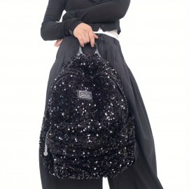 Women's Fashion Retro Sequin Cool Tote Bag, Front Pocket Y2K Hot Backpack, Shiny Street Style Spliced City Pack for Work Commute Dating Parties with Large Capacity Multi-Pockets Shoulder Crossbody, Dating Accessory, Party Backpack, Streetwear Accessory, Retro Fashion, Nylon Tote, Multipocket Bag, Crossbody Bag, Young Professionals