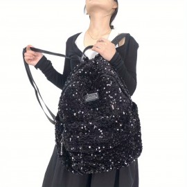 Women's Fashion Retro Sequin Cool Tote Bag, Front Pocket Y2K Hot Backpack, Shiny Street Style Spliced City Pack for Work Commute Dating Parties with Large Capacity Multi-Pockets Shoulder Crossbody, Dating Accessory, Party Backpack, Streetwear Accessory, Retro Fashion, Nylon Tote, Multipocket Bag, Crossbody Bag, Young Professionals