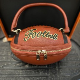 Fashion Football Shaped Handbag, Sports Theme Crossbody Bag with Adjustable Strap, Lightweight Zippered Tote with Polyester Lining, Positioning Print, Edge Paint Detail - Available in Black, White, Light Brown, Earthy Yellow
