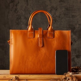 Men'S Genuine Leather Briefcase - Vintage Large Capacity Shoulder Bag with Adjustable Strap, Black & Brown, Durable for Business, Commuting, and Everyday Use, Commuting Accessory | Vintage Style Bag | Genuine Leather Bag, Large Capacity Bag, Small Briefcase For Men, Laptop Bag For Men